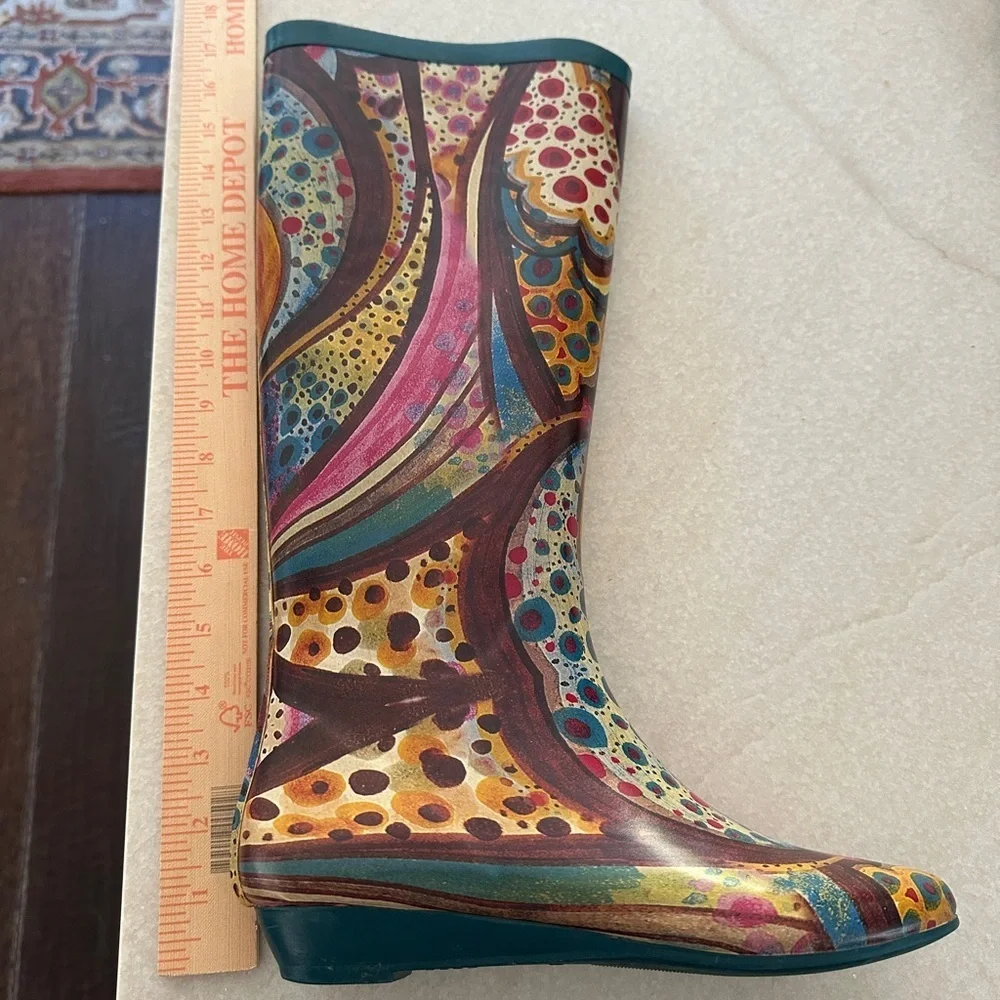 Rare Jeffery Campbell Colorful Watercolor Women's Rain Boot size 7